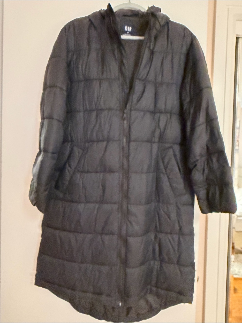 GAP Women’s Black Hooded Long Quilted Puffer Jacket
